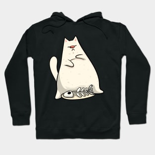 White Lazy Cat Design Hoodie